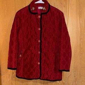 Red Quilted Jacket with Embroidery Details